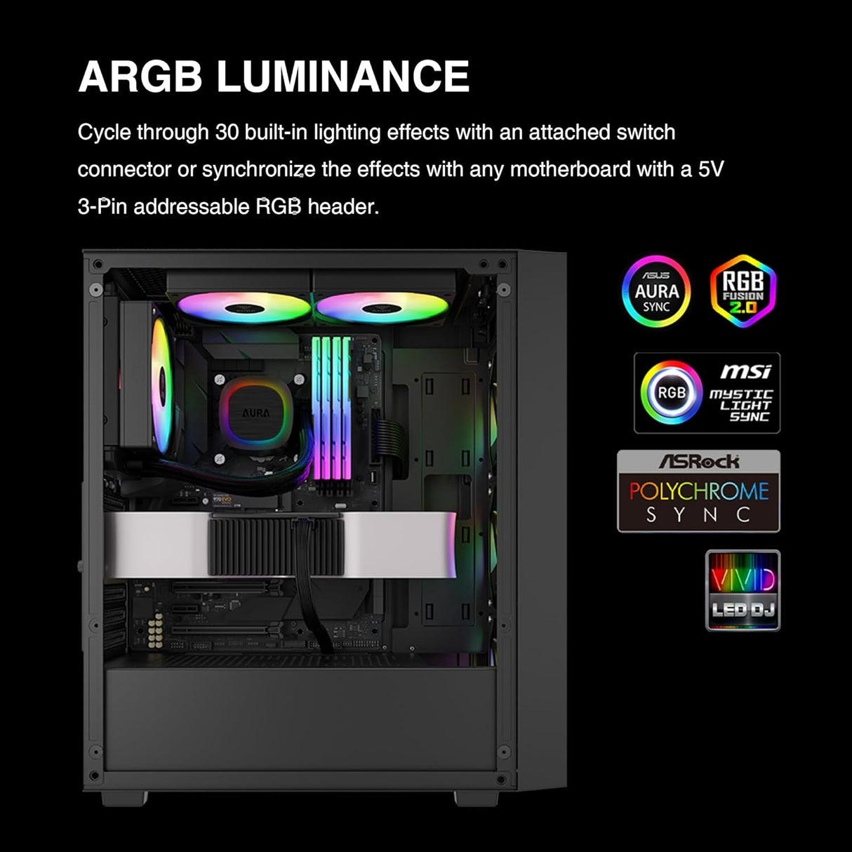 GAMDIAS AURA GL240 V2 AIO, 240mm CPU Liquid Cooler, Easy Cable Routing Design, Rotatable Performance Pump, 2 x 120mm Low-Noise PWM ARGB Fan w/ MB Sync, AMD AM5/AM4;Intel LGA 1851/1700/115x/1200, Black