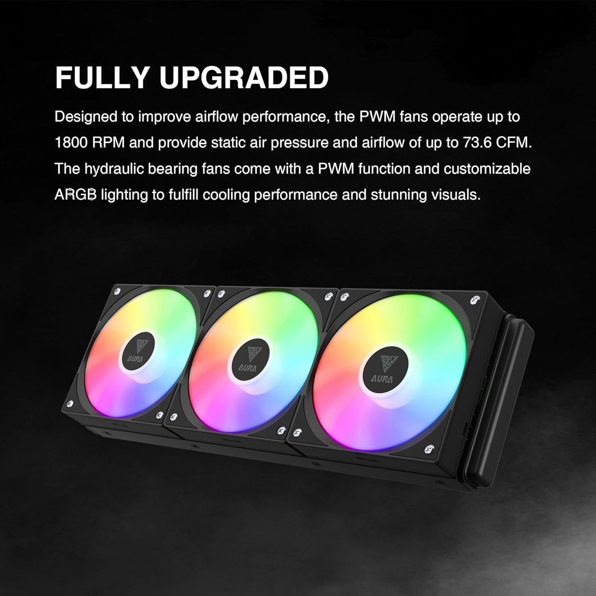 GAMDIAS AURA GL360 V2 AIO, 360mm CPU Liquid Cooler, Easy Cable Routing Design, Rotatable Performance Pump, 3 x 120mm Low-Noise PWM ARGB Fan w/ MB Sync, AMD AM5/AM4;Intel LGA 1851/1700/115x/1200, Black