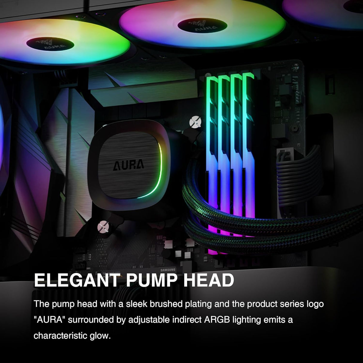 GAMDIAS AURA GL360 V2 AIO, 360mm CPU Liquid Cooler, Easy Cable Routing Design, Rotatable Performance Pump, 3 x 120mm Low-Noise PWM ARGB Fan w/ MB Sync, AMD AM5/AM4;Intel LGA 1851/1700/115x/1200, Black