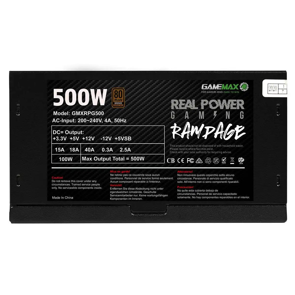 GameMax RPG 500W Rampage PSU 80 Plus Bronze Rated Power Supply Unit
