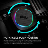 GAMDIAS AURA GL360 V2 AIO, 360mm CPU Liquid Cooler, Easy Cable Routing Design, Rotatable Performance Pump, 3 x 120mm Low-Noise PWM ARGB Fan w/ MB Sync, AMD AM5/AM4；Intel LGA 1851/1700/115x/1200, Black