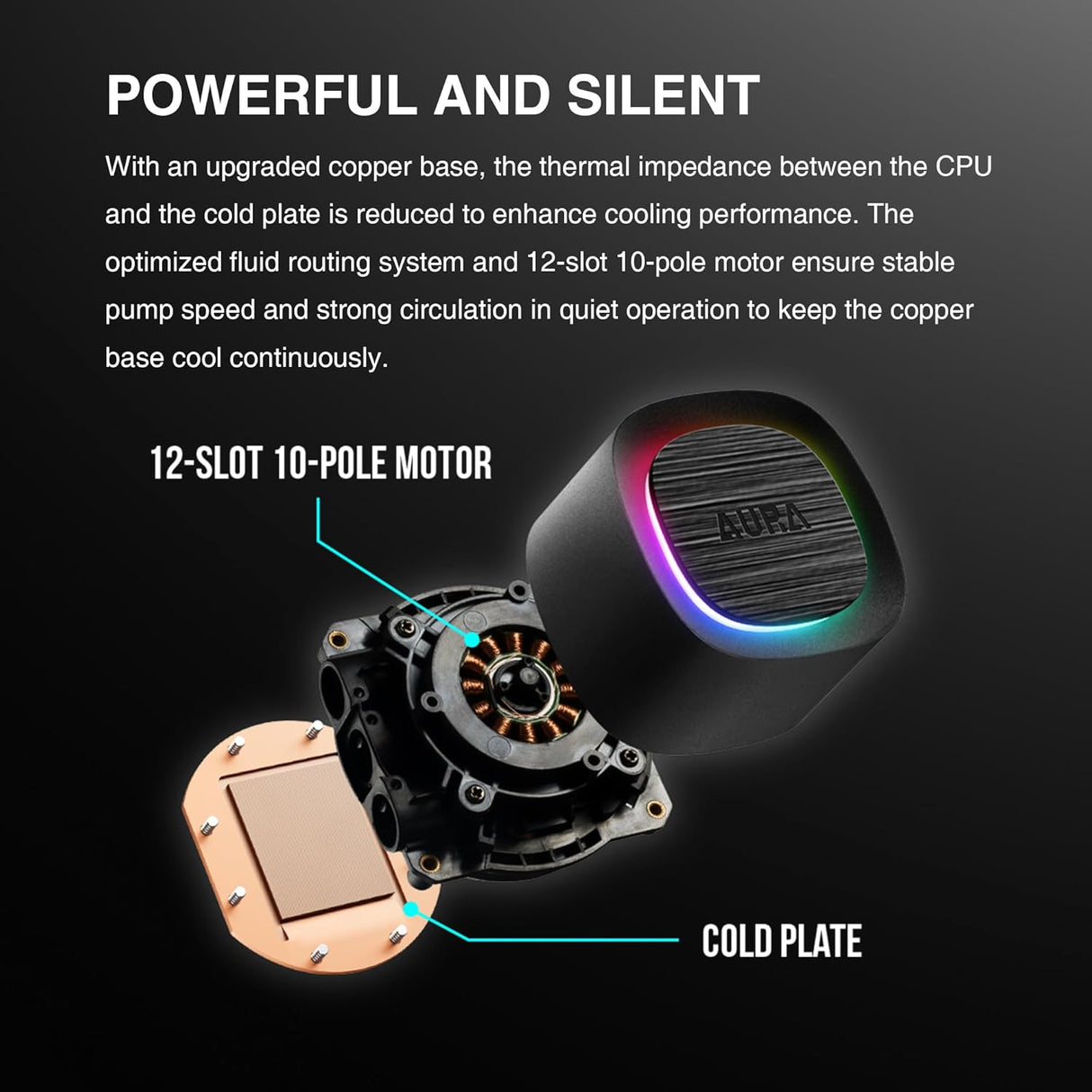 GAMDIAS AURA GL240 V2 AIO, 240mm CPU Liquid Cooler, Easy Cable Routing Design, Rotatable Performance Pump, 2 x 120mm Low-Noise PWM ARGB Fan w/ MB Sync, AMD AM5/AM4；Intel LGA 1851/1700/115x/1200, Black
