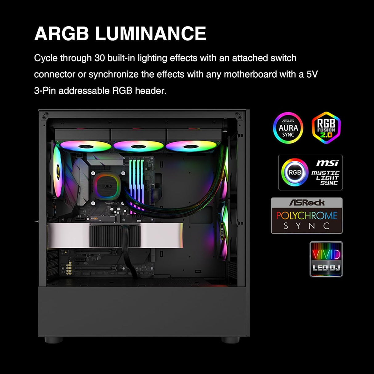 GAMDIAS AURA GL360 V2 AIO, 360mm CPU Liquid Cooler, Easy Cable Routing Design, Rotatable Performance Pump, 3 x 120mm Low-Noise PWM ARGB Fan w/ MB Sync, AMD AM5/AM4；Intel LGA 1851/1700/115x/1200, Black
