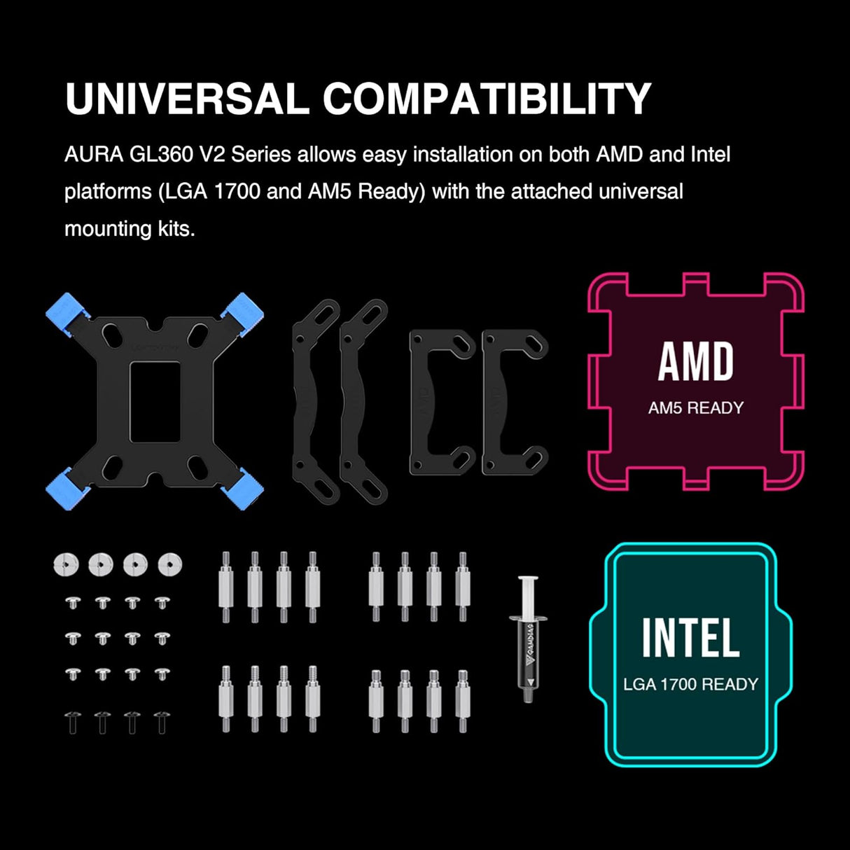 GAMDIAS AURA GL360 V2 AIO, 360mm CPU Liquid Cooler, Easy Cable Routing Design, Rotatable Performance Pump, 3 x 120mm Low-Noise PWM ARGB Fan w/ MB Sync, AMD AM5/AM4；Intel LGA 1851/1700/115x/1200, Black