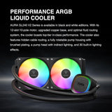 GAMDIAS AURA GL240 V2 AIO, 240mm CPU Liquid Cooler, Easy Cable Routing Design, Rotatable Performance Pump, 2 x 120mm Low-Noise PWM ARGB Fan w/ MB Sync, AMD AM5/AM4；Intel LGA 1851/1700/115x/1200, Black